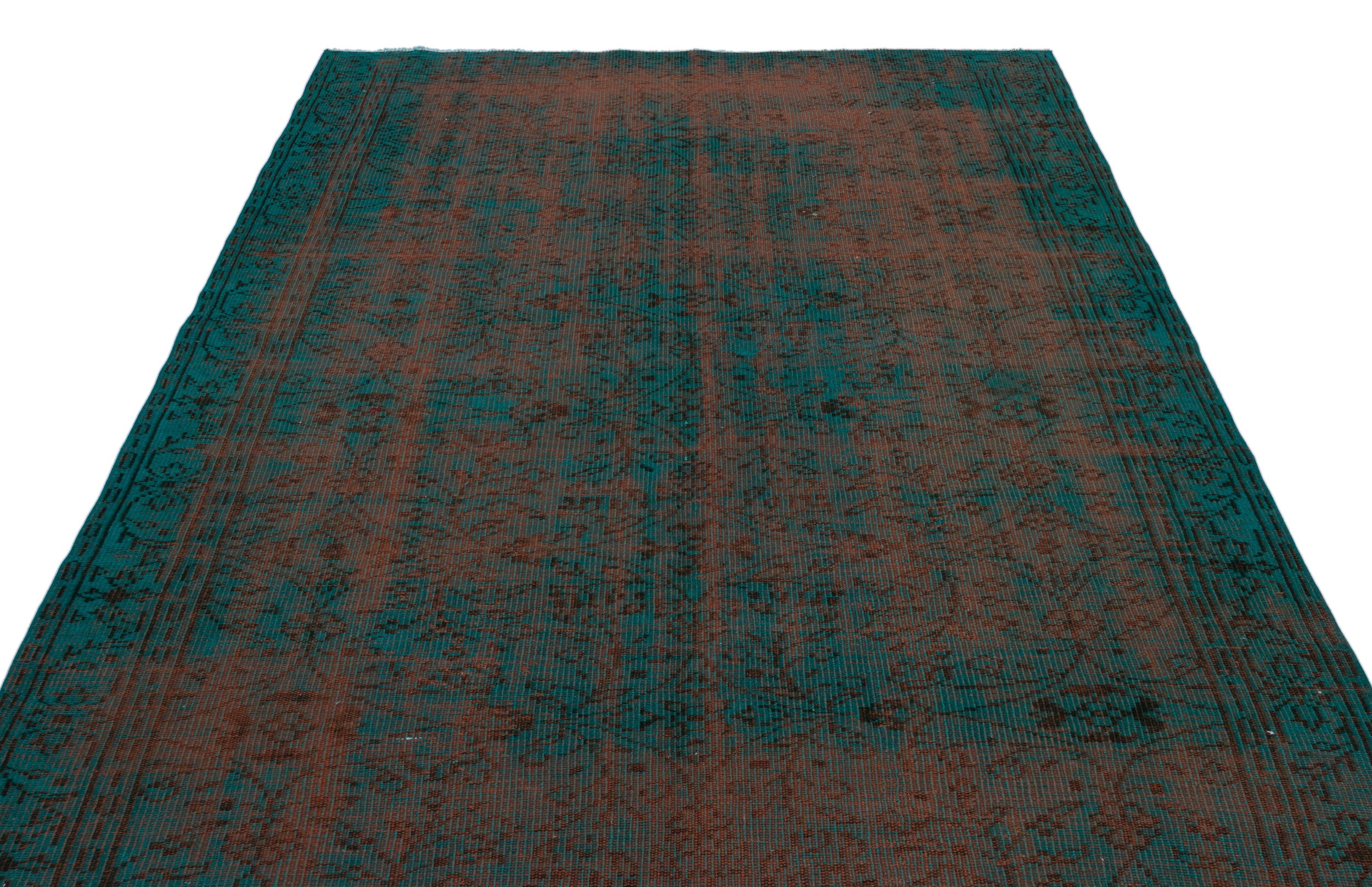Turquoise  Over Dyed Vintage Rug 6'2'' x 9'5'' ft 188 x 288 cm