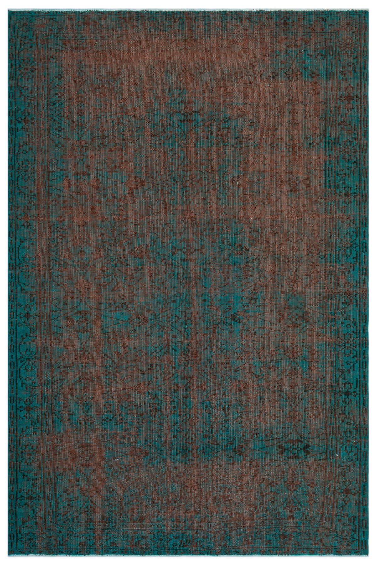 Turquoise  Over Dyed Vintage Rug 6&#39;2&#39;&#39; x 9&#39;5&#39;&#39; ft 188 x 288 cm