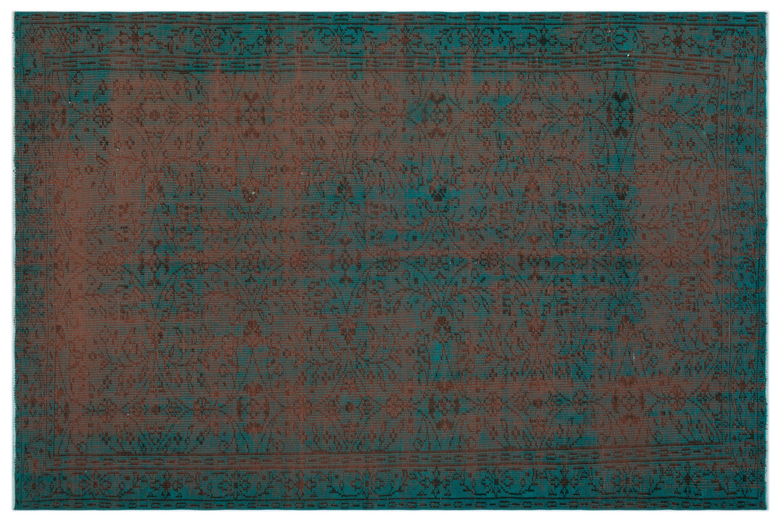 Turquoise  Over Dyed Vintage Rug 6'2'' x 9'5'' ft 188 x 288 cm