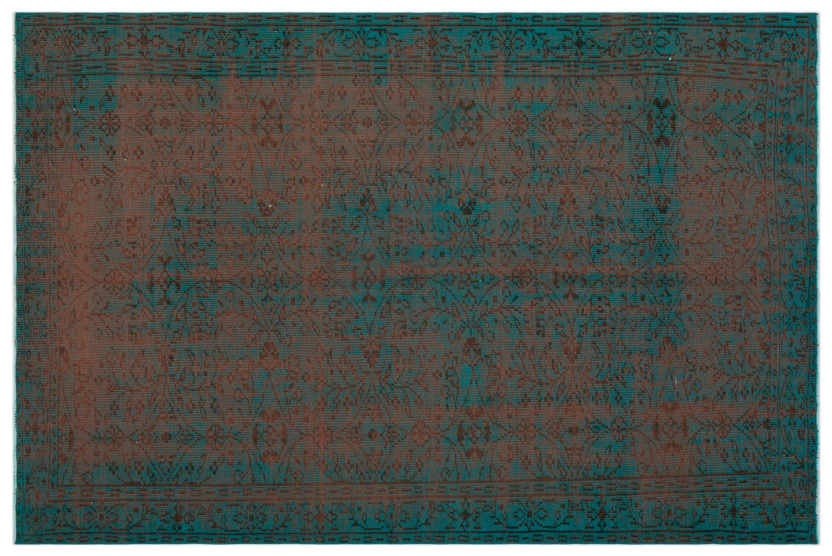 Turquoise  Over Dyed Vintage Rug 6&#39;2&#39;&#39; x 9&#39;5&#39;&#39; ft 188 x 288 cm
