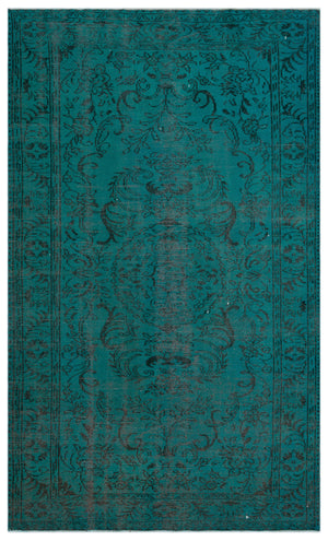 Turquoise  Over Dyed Vintage Rug 5'10'' x 9'9'' ft 178 x 296 cm