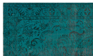 Turquoise  Over Dyed Vintage Rug 5'10'' x 9'9'' ft 178 x 296 cm