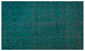 Turquoise  Over Dyed Vintage Rug 5'10'' x 9'9'' ft 178 x 296 cm