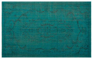 Turquoise  Over Dyed Vintage Rug 5'5'' x 8'8'' ft 164 x 265 cm