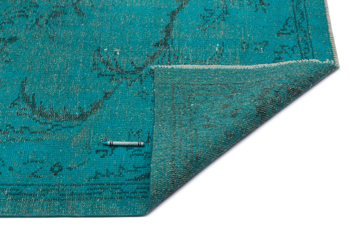 Turquoise  Over Dyed Vintage Rug 5&#39;5&#39;&#39; x 8&#39;8&#39;&#39; ft 164 x 265 cm
