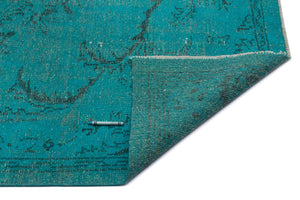 Turquoise  Over Dyed Vintage Rug 5'5'' x 8'8'' ft 164 x 265 cm