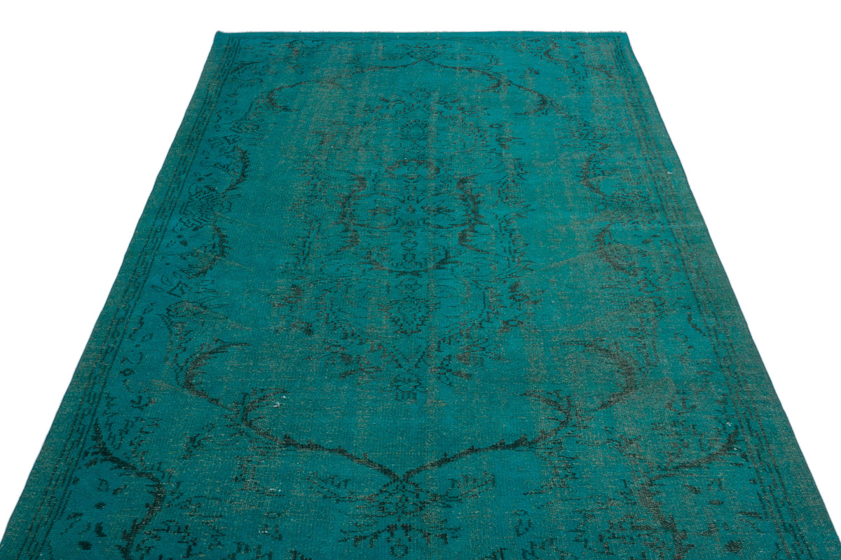 Turquoise  Over Dyed Vintage Rug 5&#39;5&#39;&#39; x 8&#39;8&#39;&#39; ft 164 x 265 cm