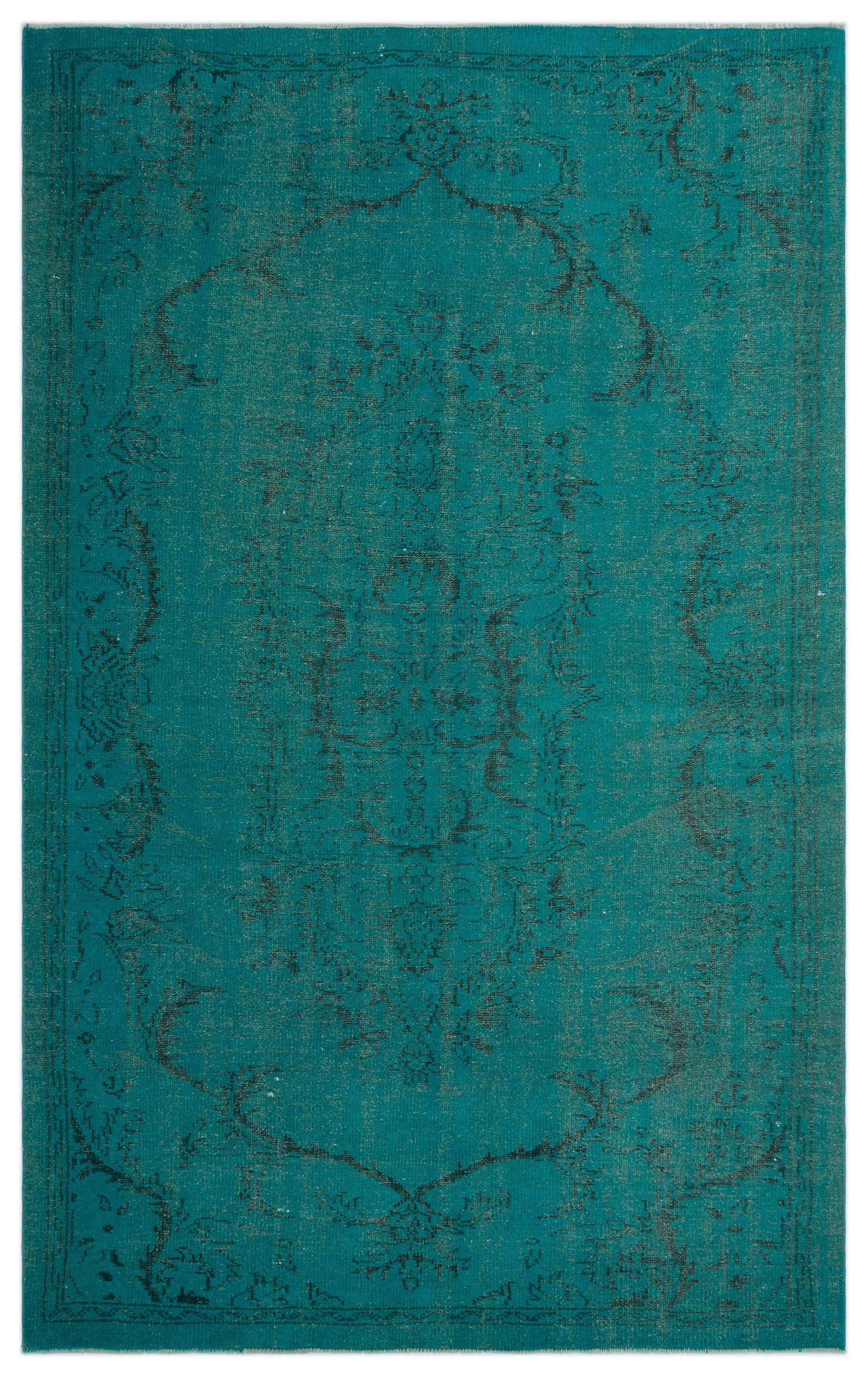 Turquoise  Over Dyed Vintage Rug 5'5'' x 8'8'' ft 164 x 265 cm