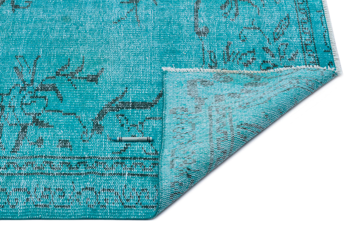 Turquoise  Over Dyed Vintage Rug 5&#39;5&#39;&#39; x 8&#39;7&#39;&#39; ft 164 x 261 cm