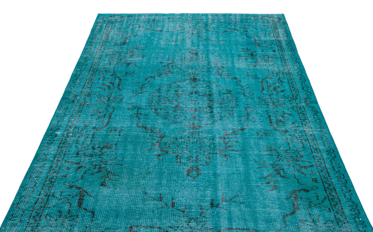 Turquoise  Over Dyed Vintage Rug 5&#39;5&#39;&#39; x 8&#39;7&#39;&#39; ft 164 x 261 cm