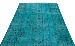 Turquoise  Over Dyed Vintage Rug 5'5'' x 8'7'' ft 164 x 261 cm