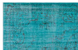 Turquoise  Over Dyed Vintage Rug 5'5'' x 8'7'' ft 164 x 261 cm