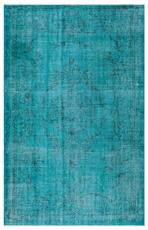 Turquoise  Over Dyed Vintage Rug 5'5'' x 8'7'' ft 164 x 261 cm