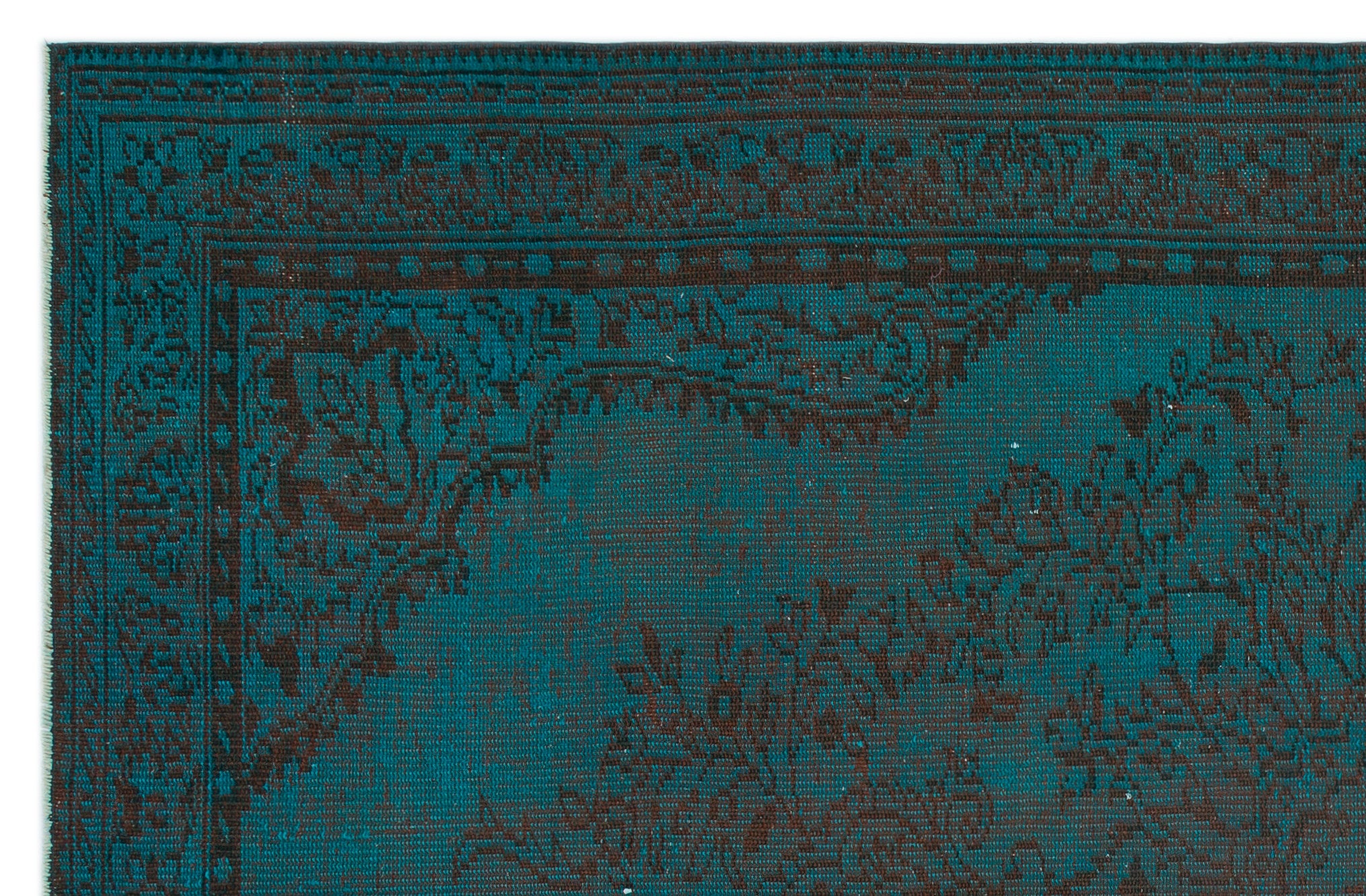 Turquoise  Over Dyed Vintage Rug 6'5'' x 9'6'' ft 195 x 290 cm