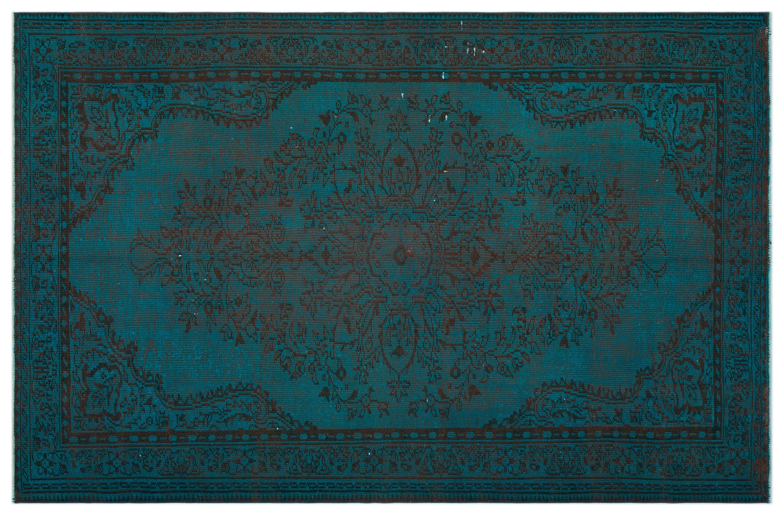 Turquoise  Over Dyed Vintage Rug 6'5'' x 9'6'' ft 195 x 290 cm