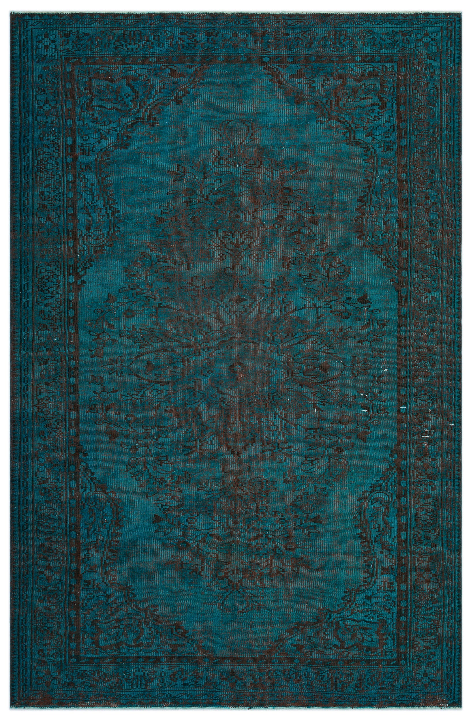 Turquoise  Over Dyed Vintage Rug 6'5'' x 9'6'' ft 195 x 290 cm