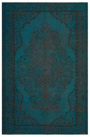 Turquoise  Over Dyed Vintage Rug 6'5'' x 9'6'' ft 195 x 290 cm