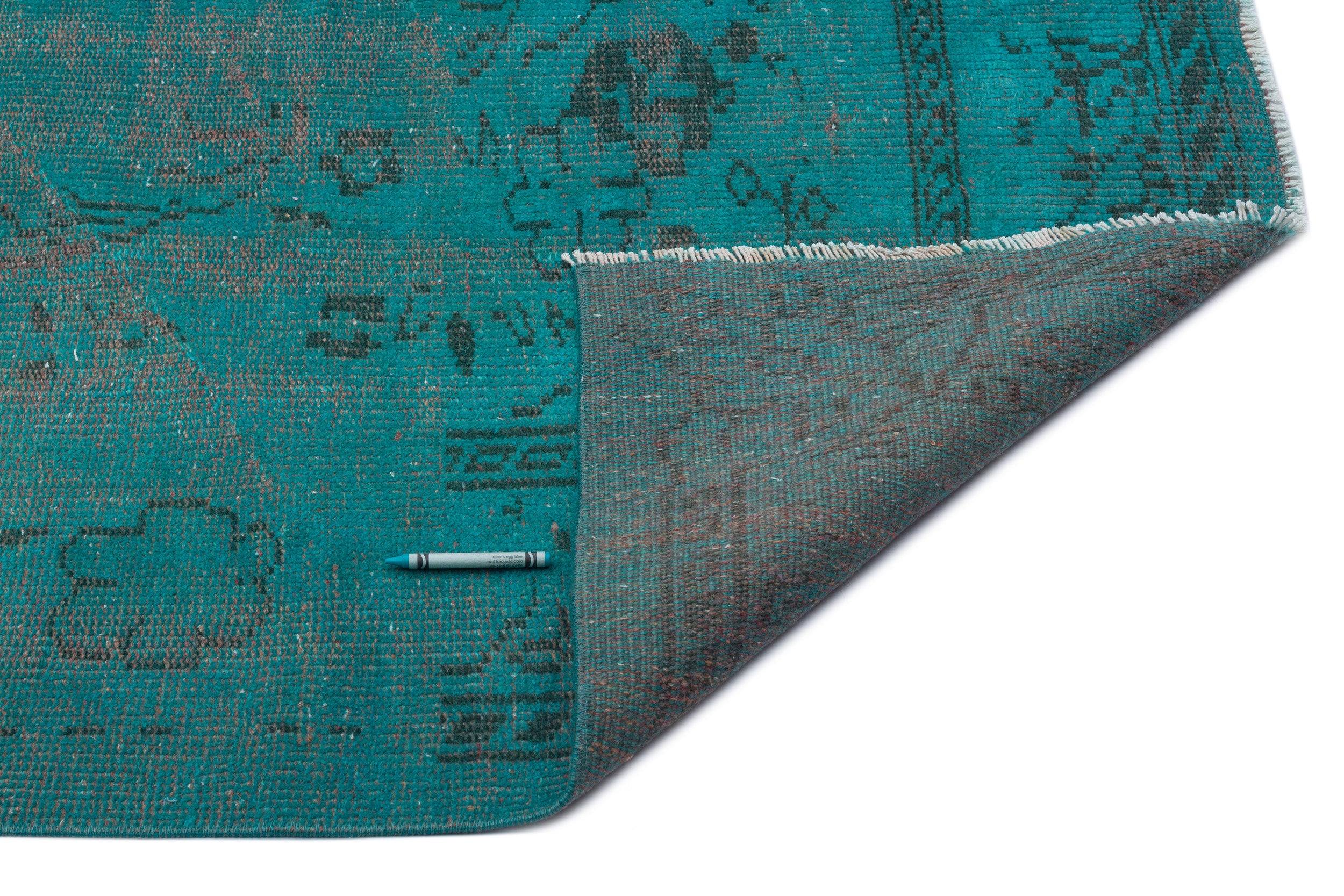 Turquoise  Over Dyed Vintage Rug 5'10'' x 8'6'' ft 177 x 260 cm