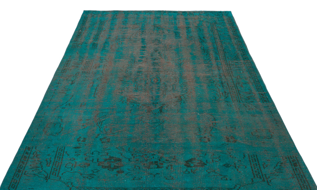 Turquoise  Over Dyed Vintage Rug 5'10'' x 8'6'' ft 177 x 260 cm