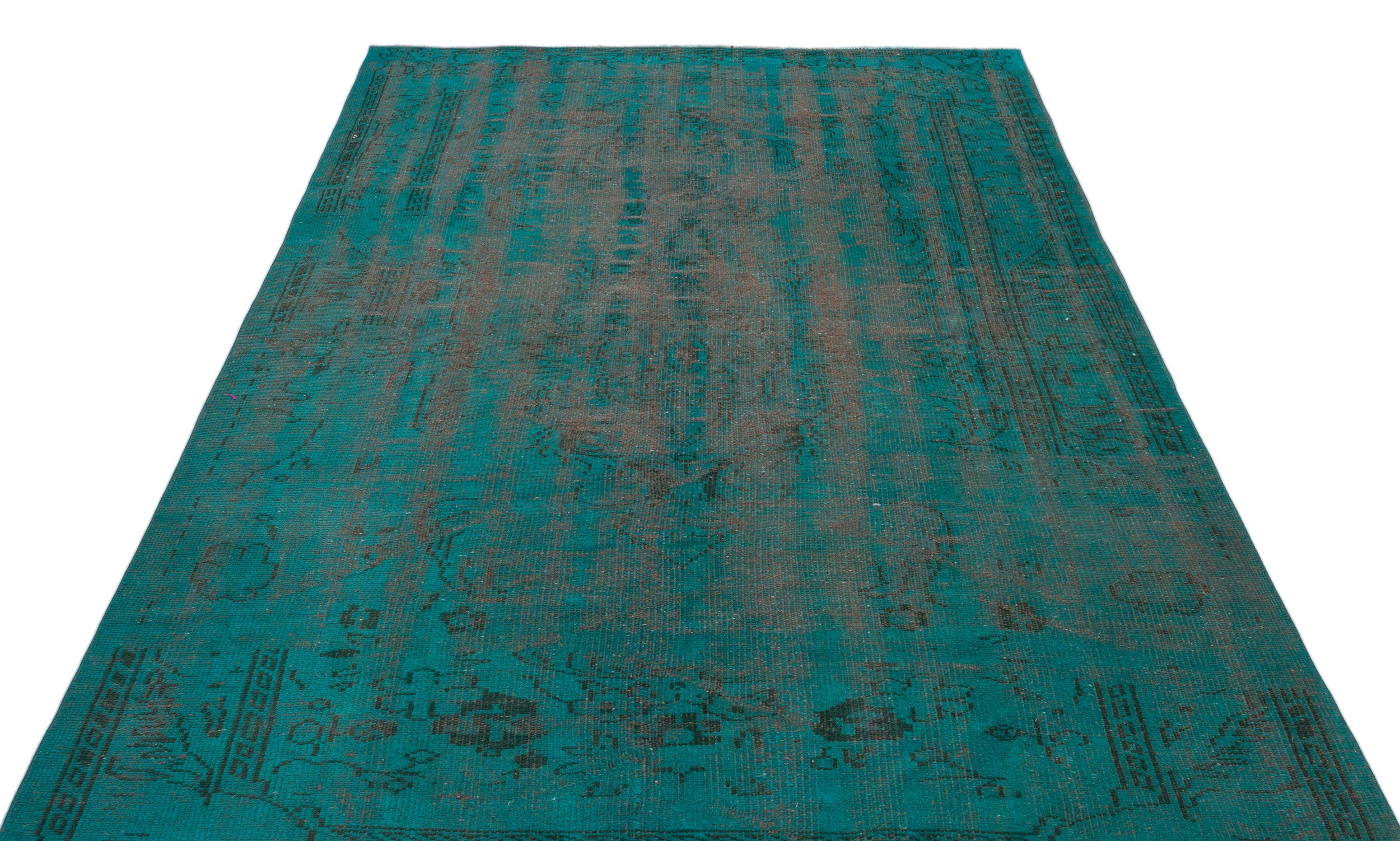 Turquoise  Over Dyed Vintage Rug 5'10'' x 8'6'' ft 177 x 260 cm