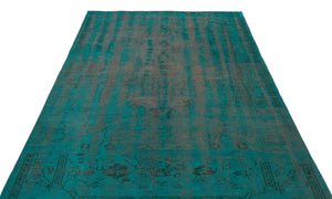 Turquoise  Over Dyed Vintage Rug 5'10'' x 8'6'' ft 177 x 260 cm
