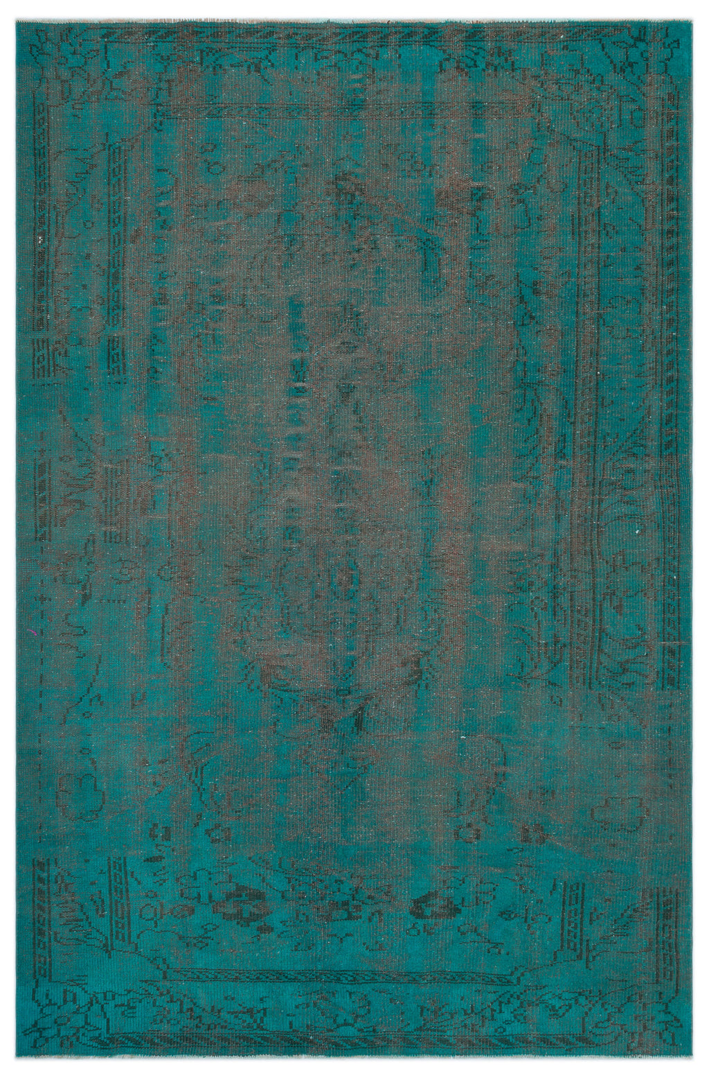 Turquoise  Over Dyed Vintage Rug 5'10'' x 8'6'' ft 177 x 260 cm