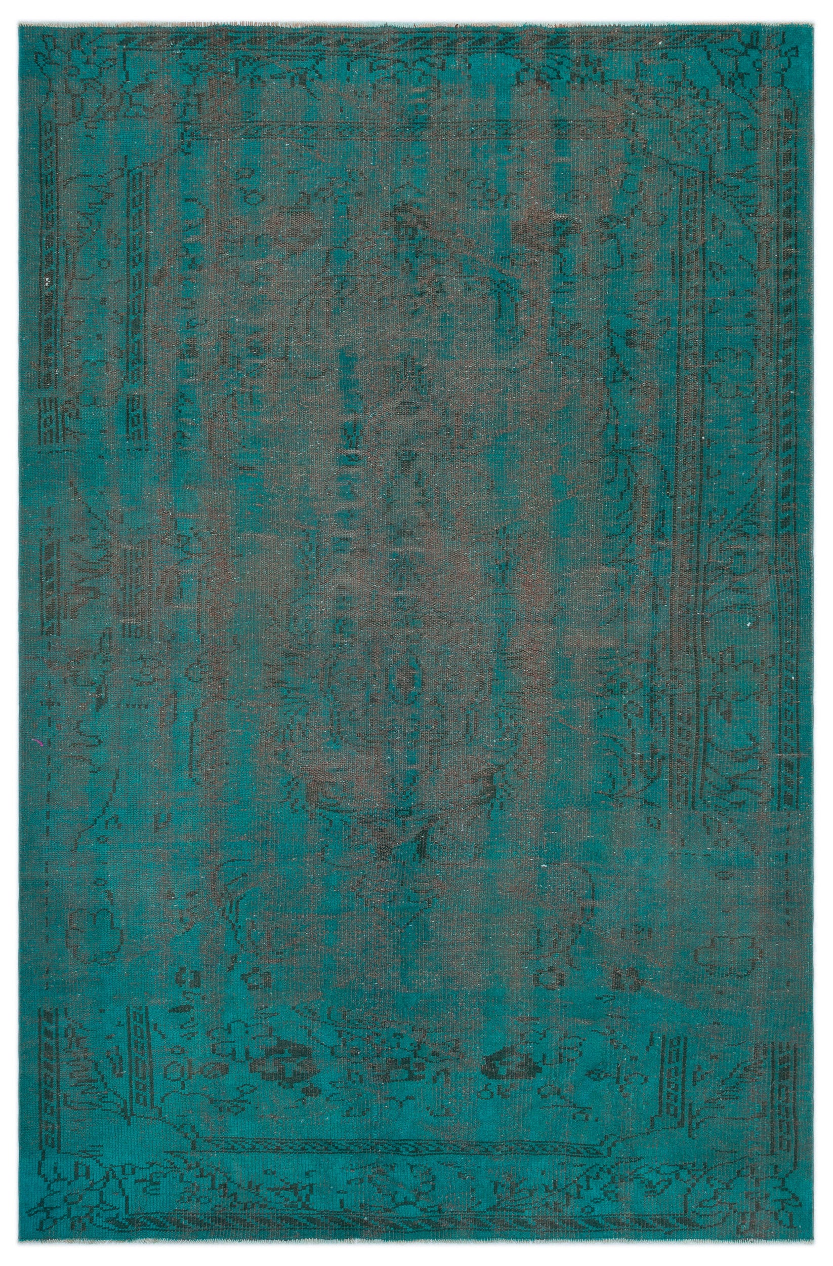 Turquoise  Over Dyed Vintage Rug 5'10'' x 8'6'' ft 177 x 260 cm