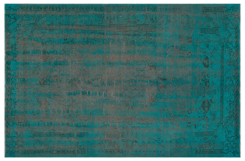 Turquoise  Over Dyed Vintage Rug 5'10'' x 8'6'' ft 177 x 260 cm