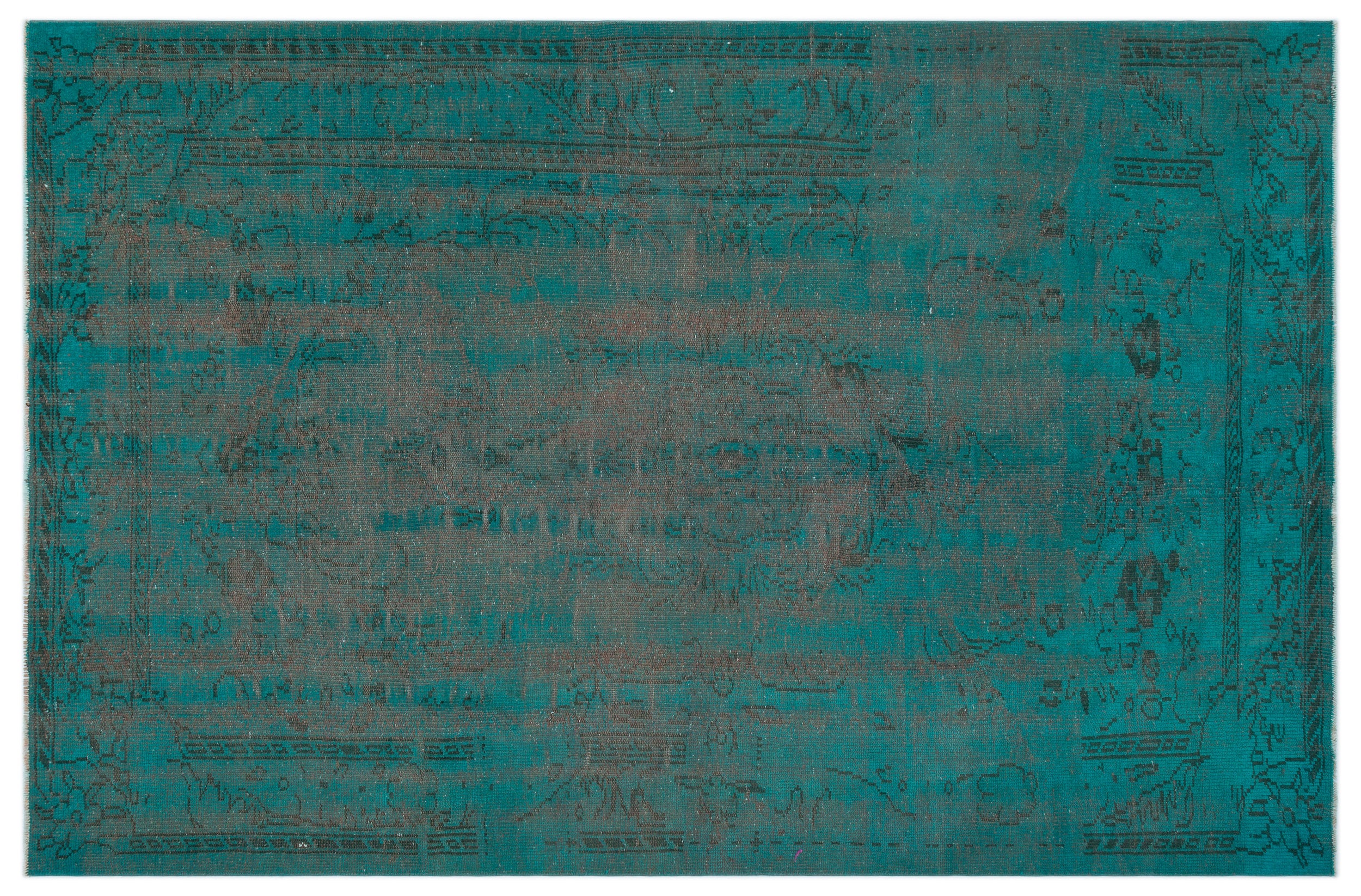 Turquoise  Over Dyed Vintage Rug 5'10'' x 8'6'' ft 177 x 260 cm