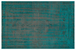 Turquoise  Over Dyed Vintage Rug 5'10'' x 8'6'' ft 177 x 260 cm
