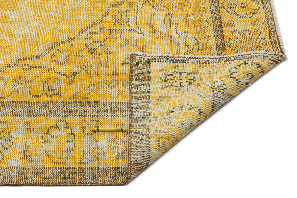 Yellow Over Dyed Vintage Rug 5&#39;7&#39;&#39; x 8&#39;8&#39;&#39; ft 169 x 265 cm