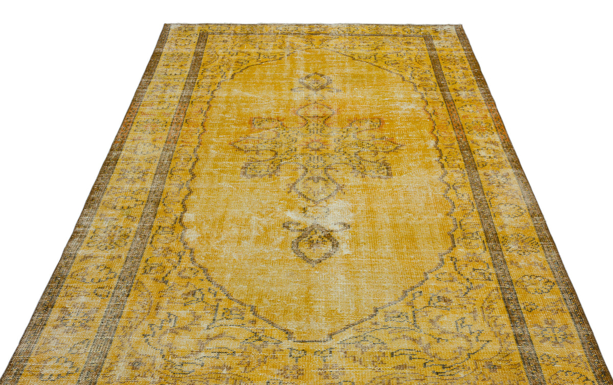 Yellow Over Dyed Vintage Rug 5&#39;7&#39;&#39; x 8&#39;8&#39;&#39; ft 169 x 265 cm