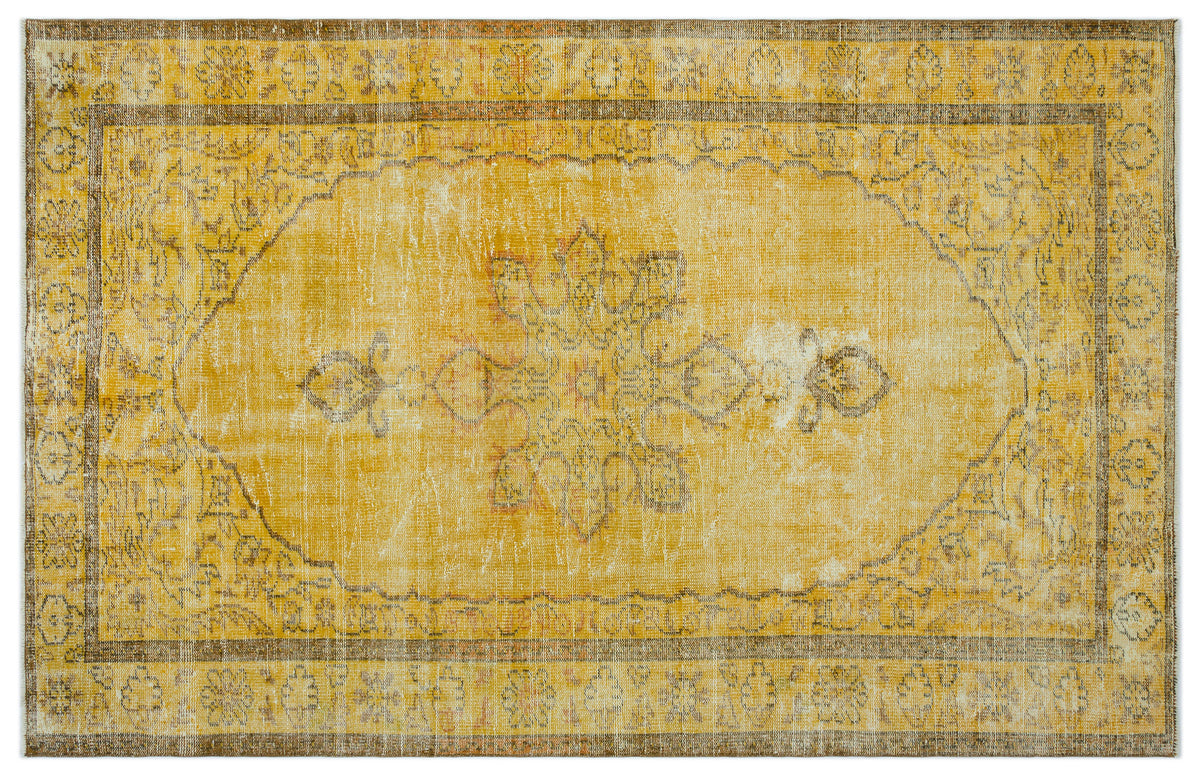 Yellow Over Dyed Vintage Rug 5&#39;7&#39;&#39; x 8&#39;8&#39;&#39; ft 169 x 265 cm