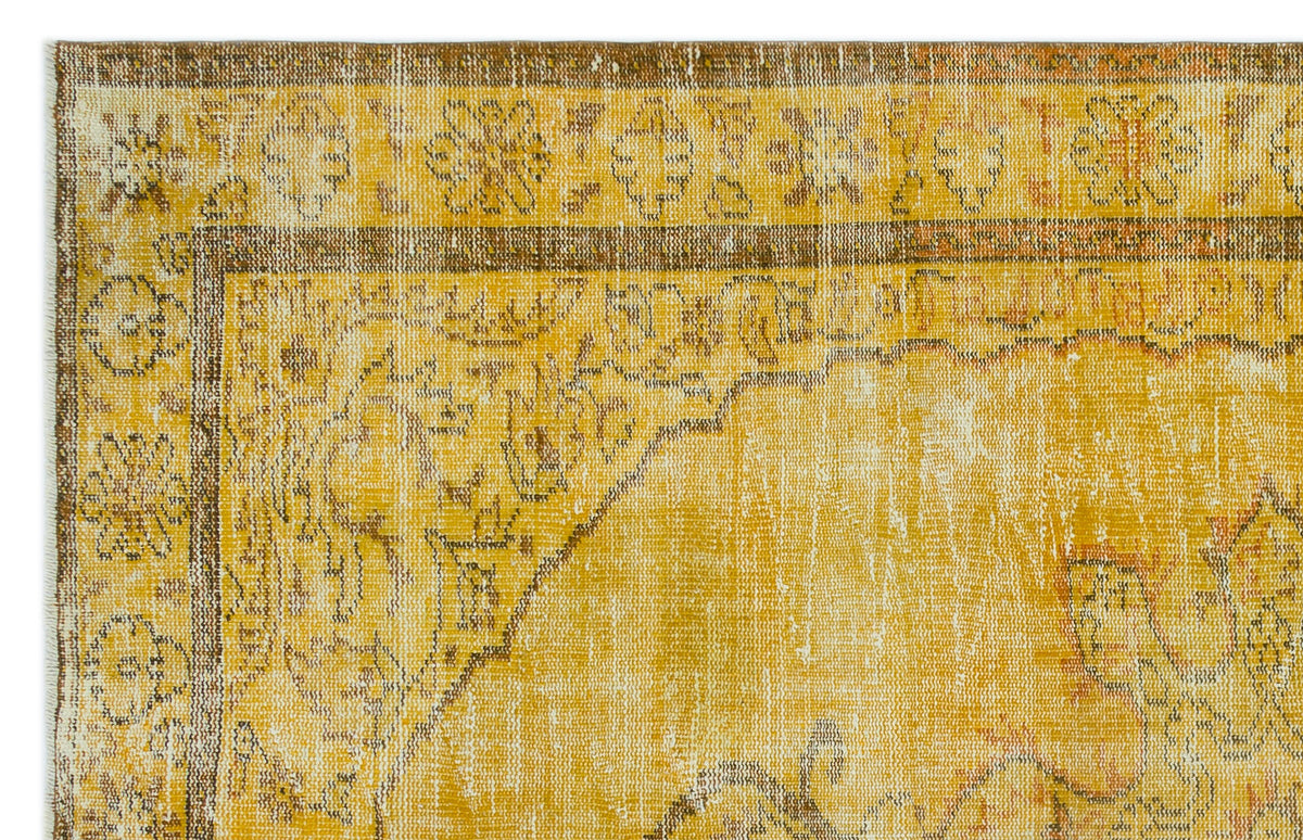 Yellow Over Dyed Vintage Rug 5&#39;7&#39;&#39; x 8&#39;8&#39;&#39; ft 169 x 265 cm