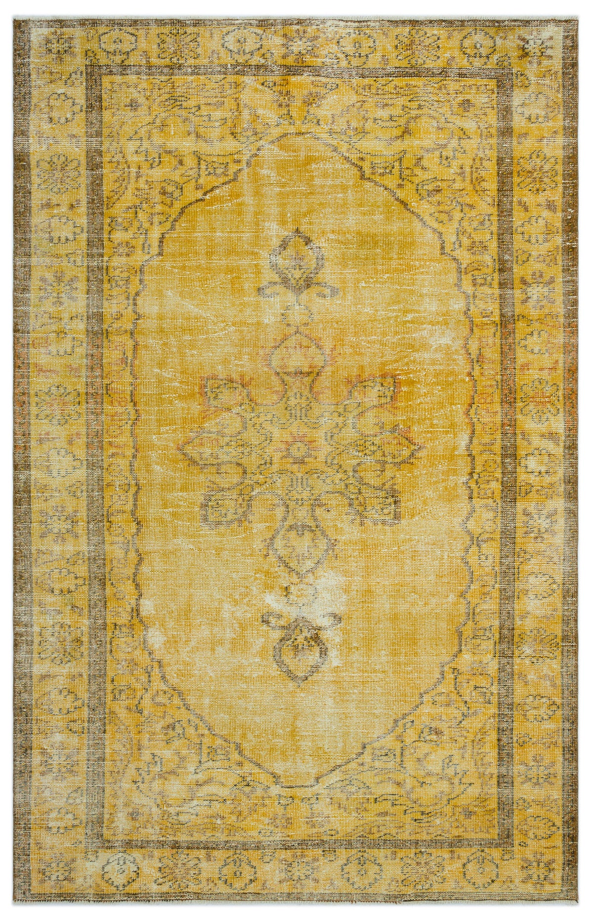 Yellow Over Dyed Vintage Rug 5&#39;7&#39;&#39; x 8&#39;8&#39;&#39; ft 169 x 265 cm