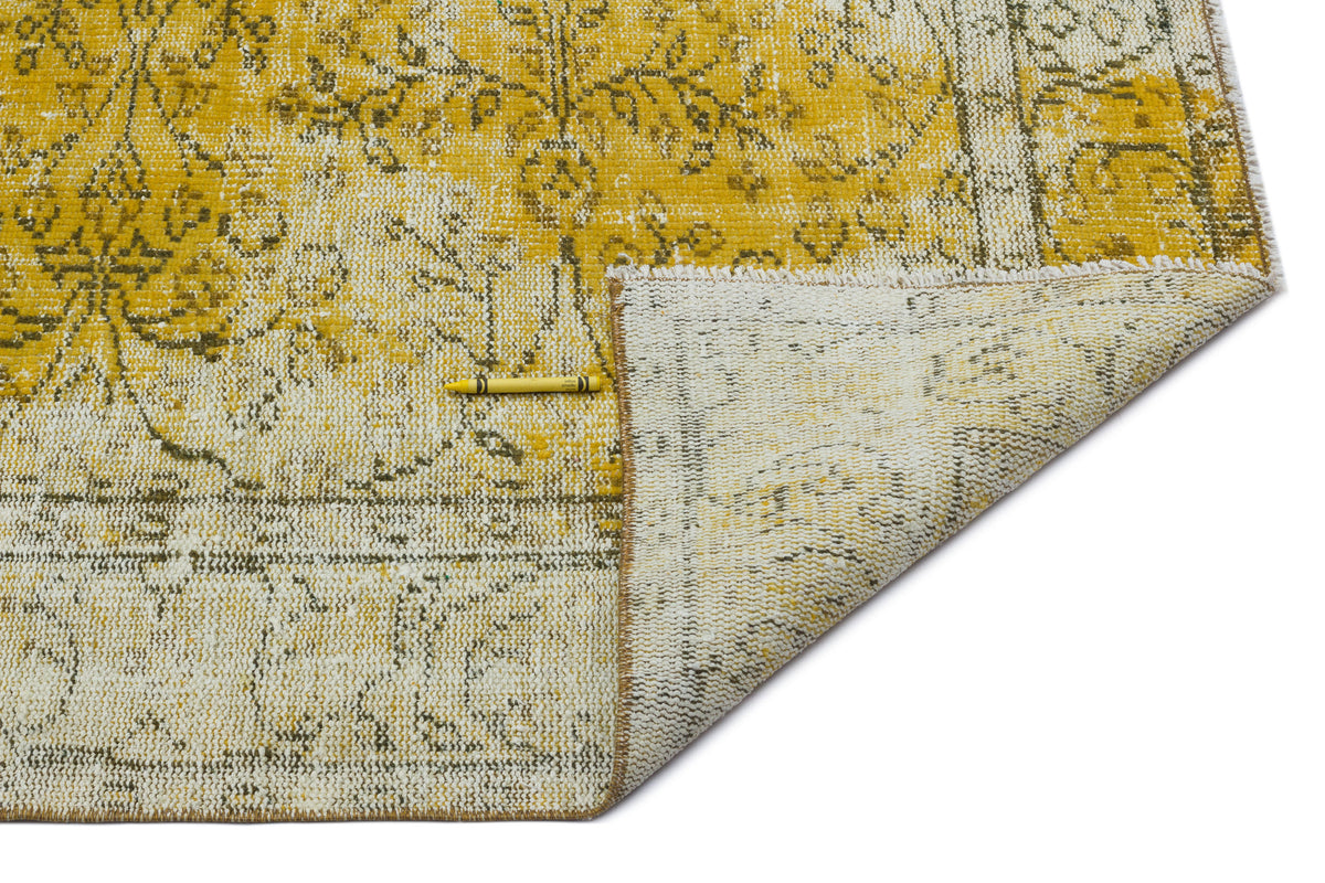 Yellow Over Dyed Vintage Rug 5&#39;5&#39;&#39; x 8&#39;7&#39;&#39; ft 166 x 262 cm