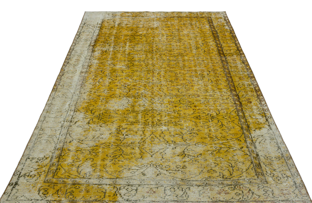 Yellow Over Dyed Vintage Rug 5&#39;5&#39;&#39; x 8&#39;7&#39;&#39; ft 166 x 262 cm