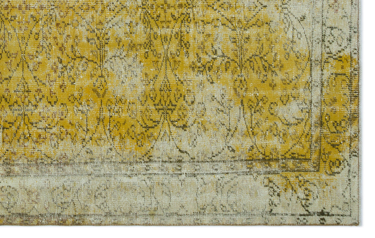Yellow Over Dyed Vintage Rug 5&#39;5&#39;&#39; x 8&#39;7&#39;&#39; ft 166 x 262 cm
