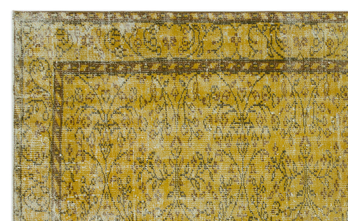 Yellow Over Dyed Vintage Rug 5&#39;5&#39;&#39; x 8&#39;7&#39;&#39; ft 166 x 262 cm