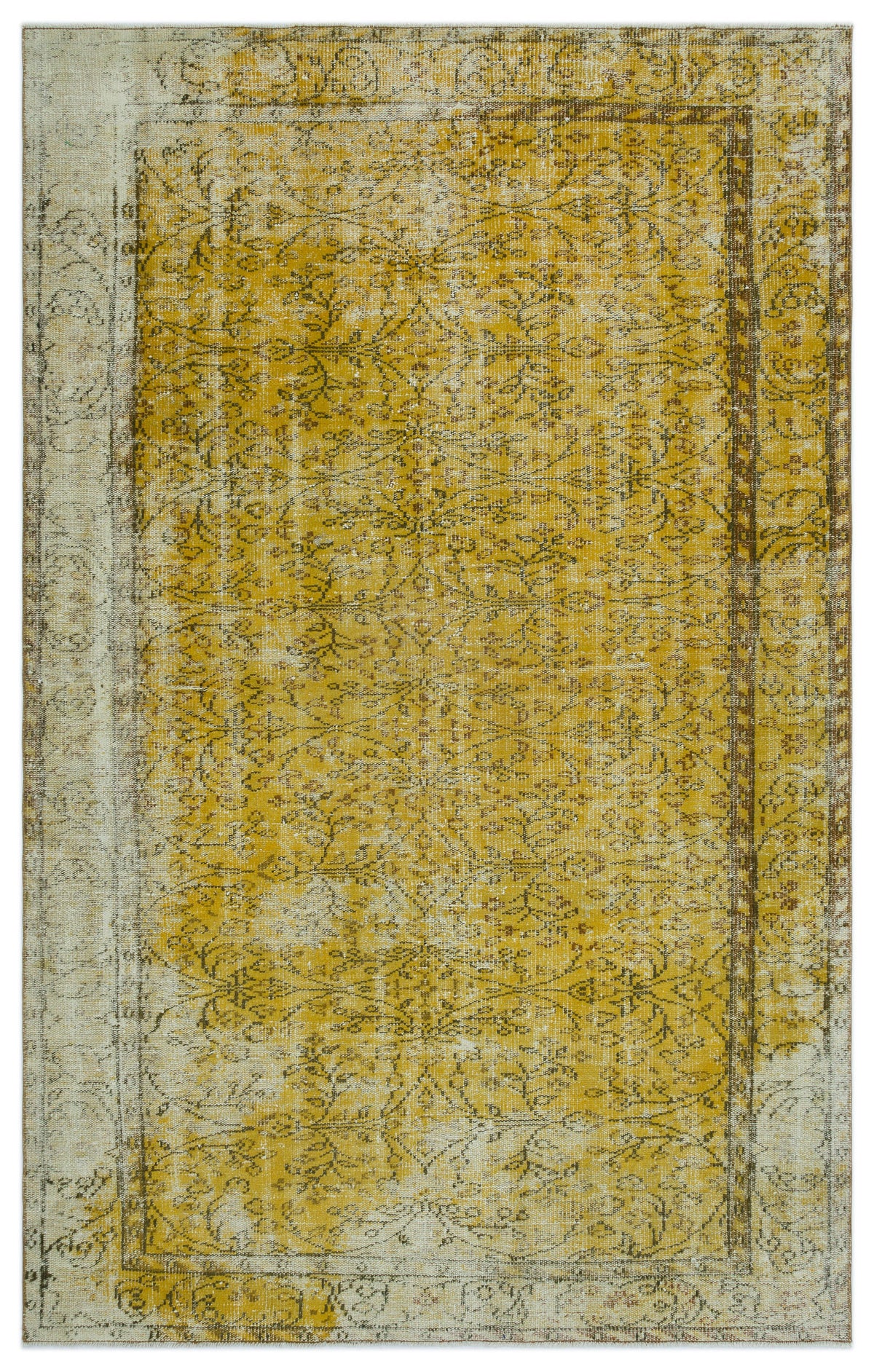 Yellow Over Dyed Vintage Rug 5&#39;5&#39;&#39; x 8&#39;7&#39;&#39; ft 166 x 262 cm