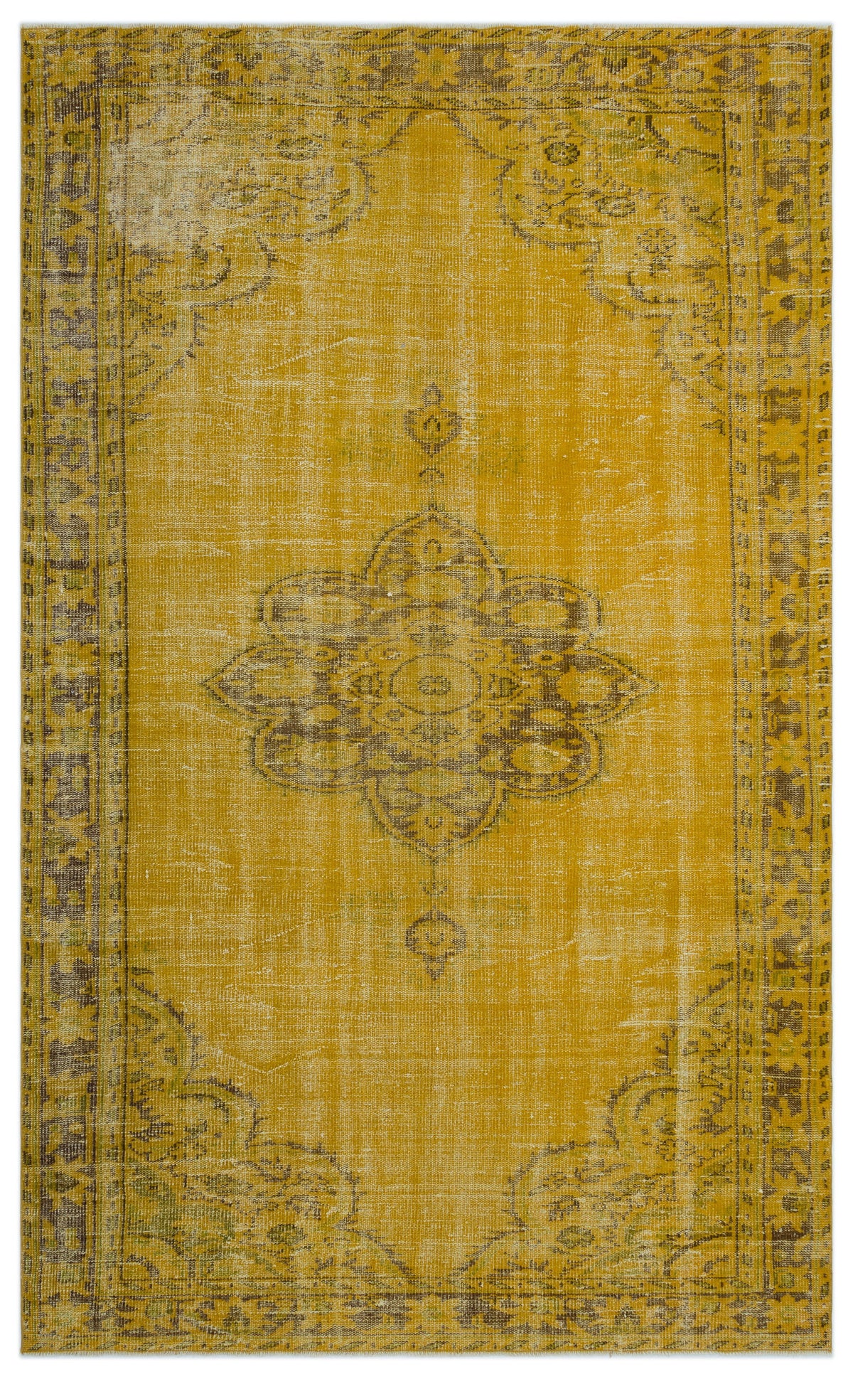 Yellow Over Dyed Vintage Rug 5&#39;9&#39;&#39; x 9&#39;4&#39;&#39; ft 176 x 285 cm