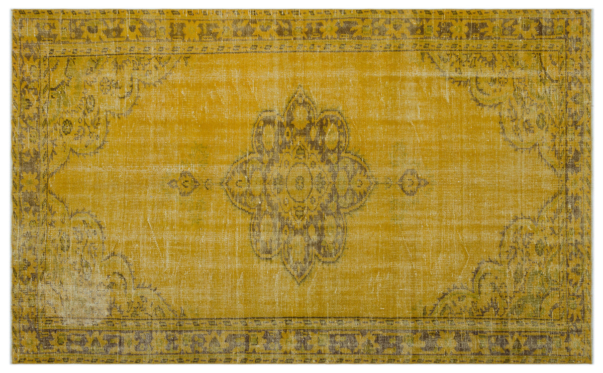 Yellow Over Dyed Vintage Rug 5&#39;9&#39;&#39; x 9&#39;4&#39;&#39; ft 176 x 285 cm