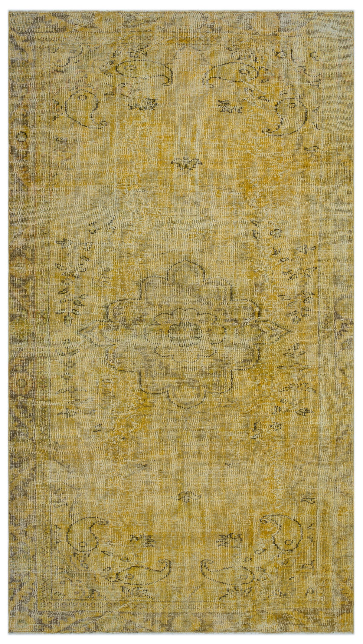Yellow Over Dyed Vintage Rug 5&#39;7&#39;&#39; x 9&#39;12&#39;&#39; ft 170 x 304 cm