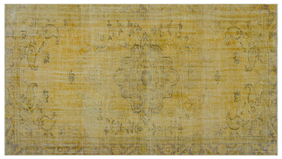 Yellow Over Dyed Vintage Rug 5&#39;7&#39;&#39; x 9&#39;12&#39;&#39; ft 170 x 304 cm