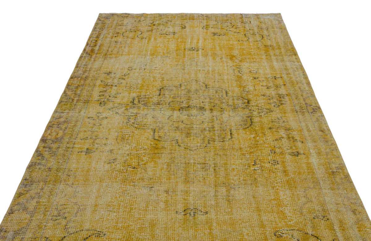 Yellow Over Dyed Vintage Rug 5&#39;7&#39;&#39; x 9&#39;12&#39;&#39; ft 170 x 304 cm