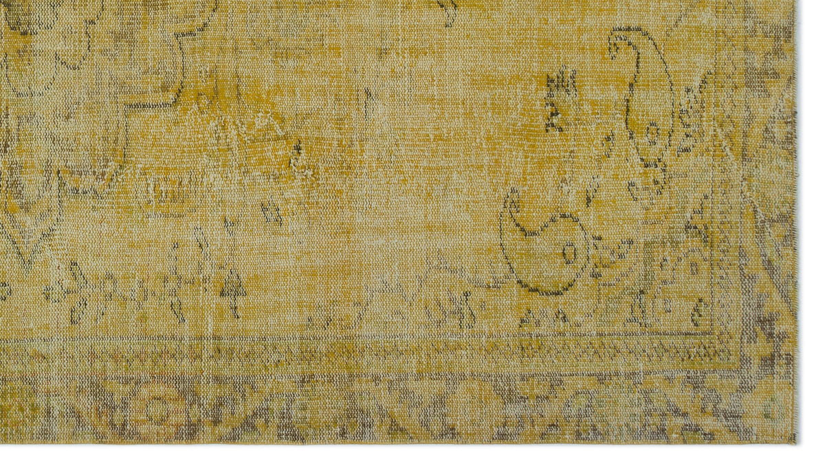 Yellow Over Dyed Vintage Rug 5&#39;7&#39;&#39; x 9&#39;12&#39;&#39; ft 170 x 304 cm