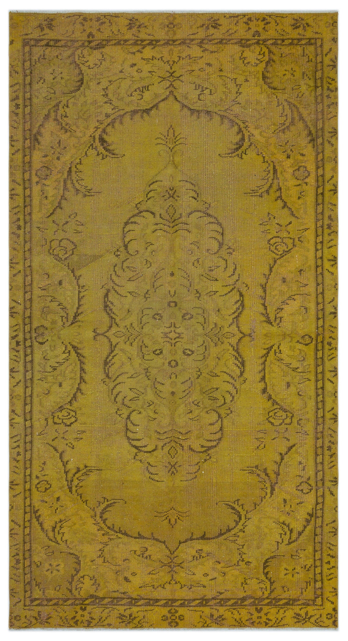 Yellow Over Dyed Vintage Rug 5&#39;3&#39;&#39; x 9&#39;3&#39;&#39; ft 159 x 283 cm