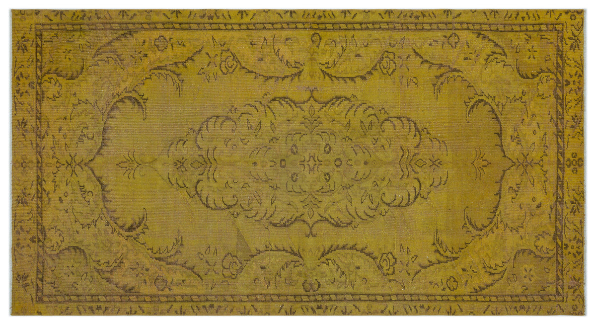 Yellow Over Dyed Vintage Rug 5&#39;3&#39;&#39; x 9&#39;3&#39;&#39; ft 159 x 283 cm