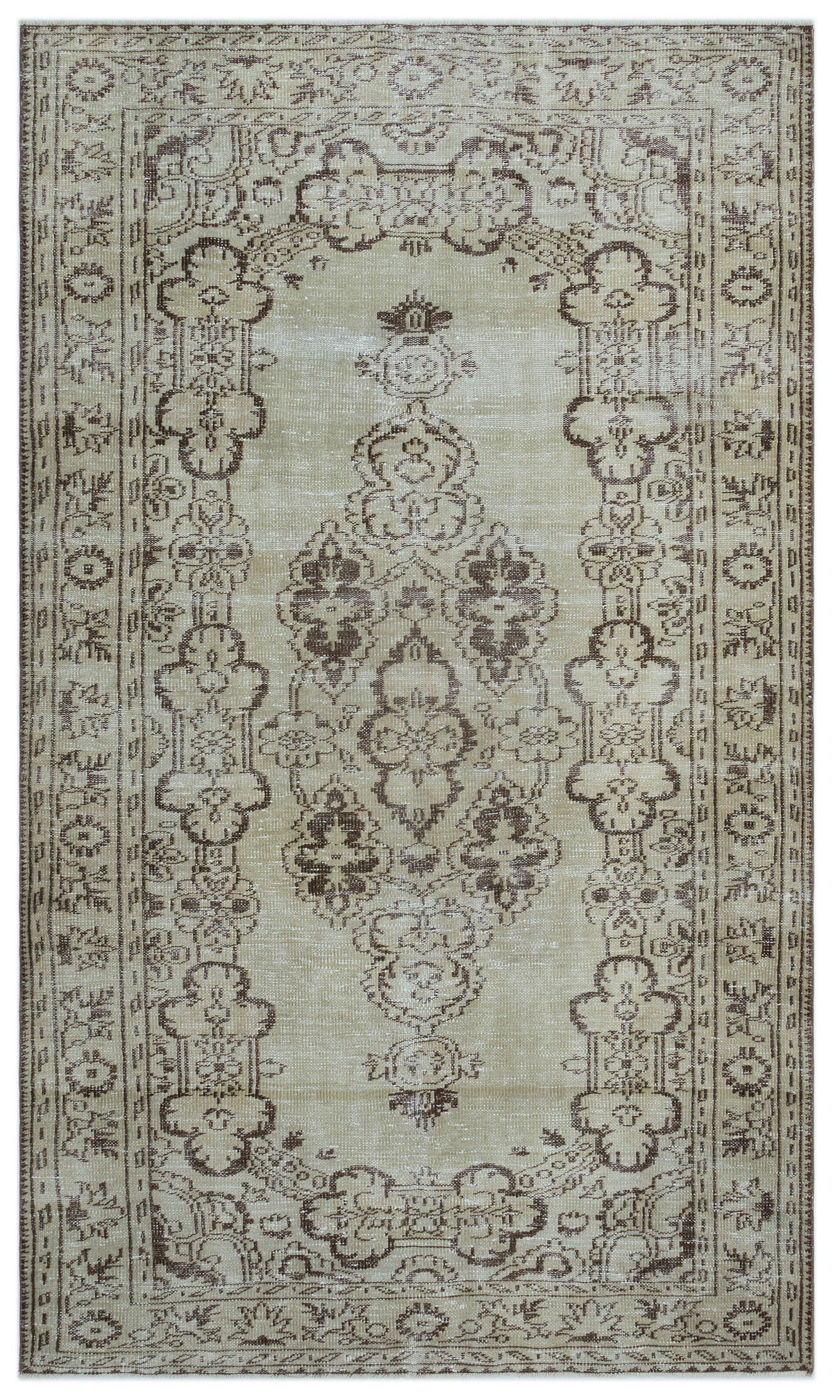 Beige Over Dyed Vintage Rug 5&#39;1&#39;&#39; x 8&#39;11&#39;&#39; ft 156 x 271 cm