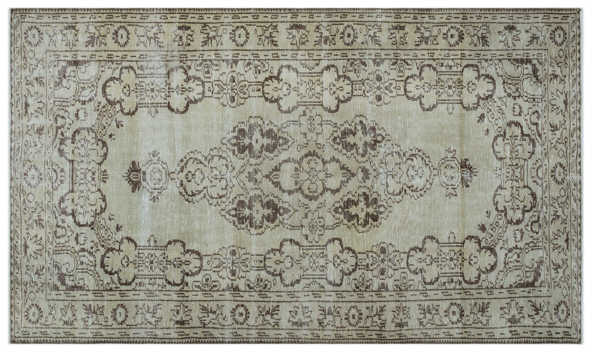 Beige Over Dyed Vintage Rug 5&#39;1&#39;&#39; x 8&#39;11&#39;&#39; ft 156 x 271 cm
